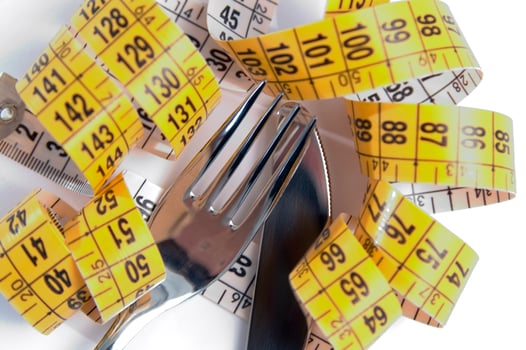a fork and knife surrounded by measuring tape photo