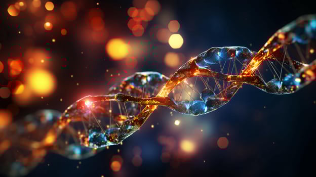 Beautiful colored bright abstract futuristic scientific glowing dna helix. AI generated photo