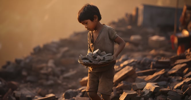 A underage Child is working on harsh condition world  day against child labor ai generative photo