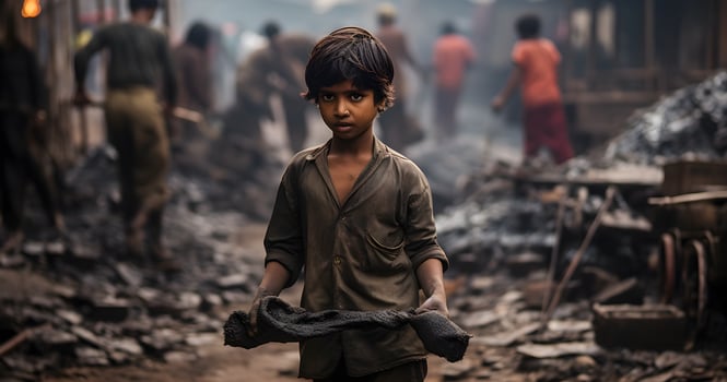 A underage Child is working on harsh condition world  day against child labor ai generative photo