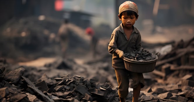 A underage Child is working on harsh condition world  day against child labor ai generative photo