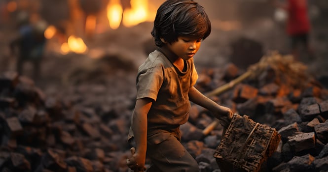 A underage Child is working on harsh condition world  day against child labor ai generative photo
