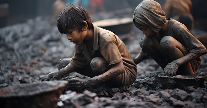 A underage Child is working on harsh condition world  day against child labor ai generative photo