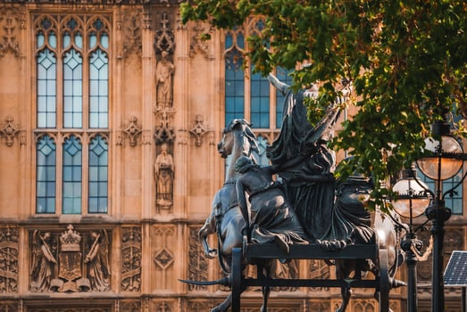 Boudiccan Rebellion statue and Westminster palace in city of London photo