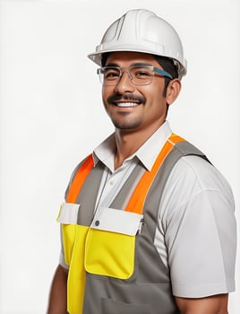 Young man site engineer with a safety vest and hardhat photo