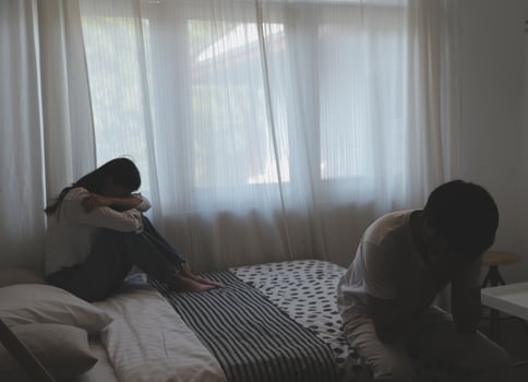 Divorce and quarrels. couples are desperate and disappointed after marriage. Husband and wife are sad, upset and frustrated after quarrels. distrust, love problems, betrayals. family problem. photo