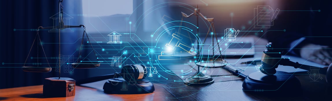 Business and lawyers discussing contract papers with brass scale on desk in office. Law, legal services, advice, justice and law concept picture with film grain effect photo