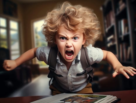 photo of emotional dynamic pose Brasilian kid in school AI Generative