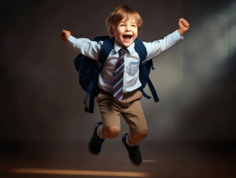 photo of emotional dynamic pose European kid in school AI Generative
