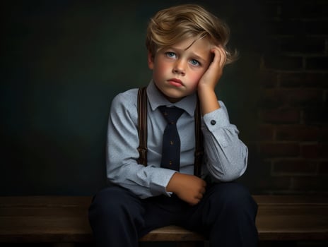 photo of emotional dynamic pose European kid in school AI Generative