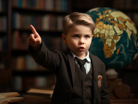photo of emotional dynamic pose European kid in school AI Generative