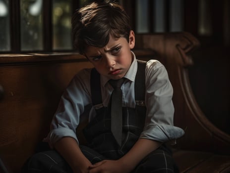 photo of emotional dynamic pose European kid in school AI Generative