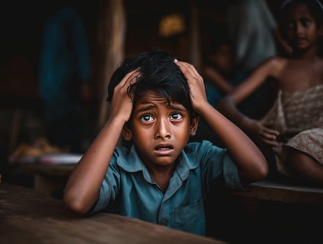 photo of emotional dynamic pose Indian kid in school AI Generative