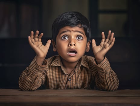 photo of emotional dynamic pose Indian kid in school AI Generative