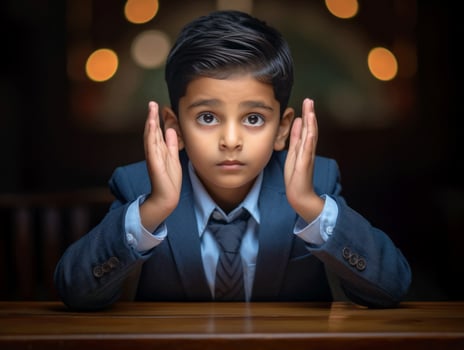 photo of emotional dynamic pose Indian kid in school AI Generative