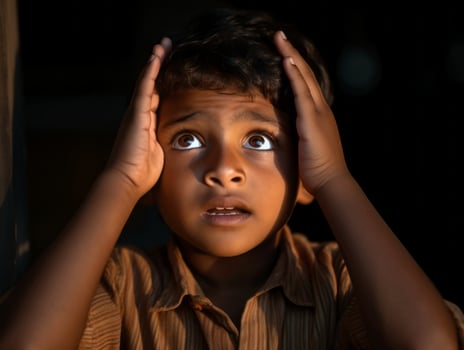 photo of emotional dynamic pose Indian kid in school AI Generative