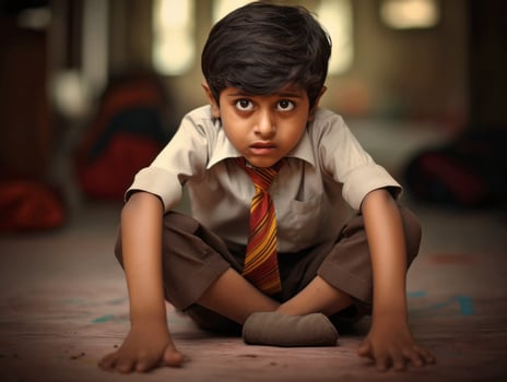 photo of emotional dynamic pose Indian kid in school AI Generative