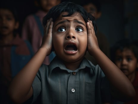 photo of emotional dynamic pose Indian kid in school AI Generative