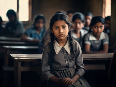 photo of emotional dynamic pose Indian kid in school AI Generative