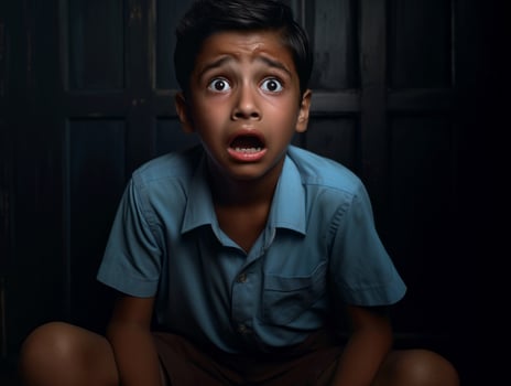 photo of emotional dynamic pose Indian kid in school AI Generative
