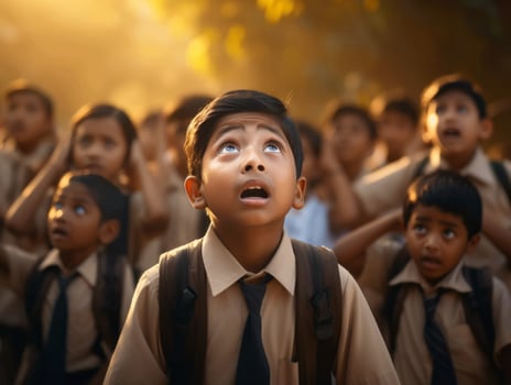photo of emotional dynamic pose Indian kid in school AI Generative