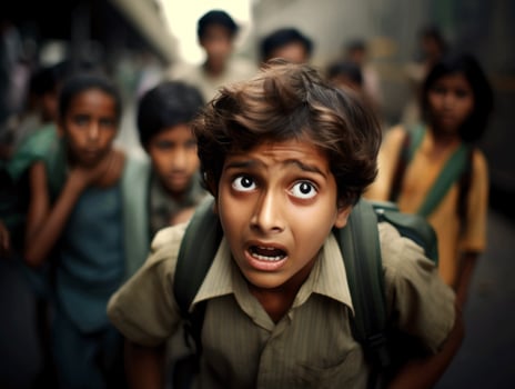 photo of emotional dynamic pose Indian kid in school AI Generative