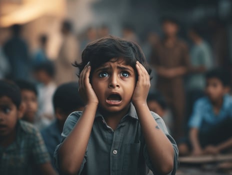 photo of emotional dynamic pose Indian kid in school AI Generative