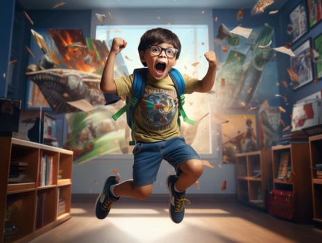 photo of emotional dynamic pose Mexican kid in school AI Generative