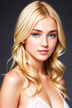 Young perfect beautiful blonde model full body with white underwear two teach on gray background.Generative AI. photo