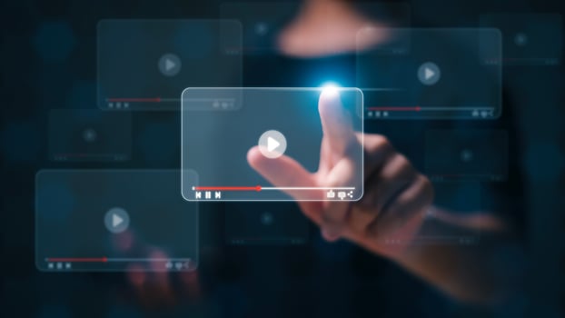 Women search for video content on internet, to watch online entertainment streaming, watch online streaming video.  online learning, watch video and live, listen to music, shows or online lessons. photo