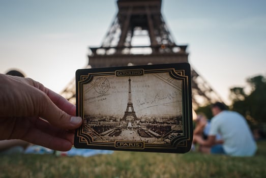 Joyful Display of Vintage Eiffel Tower Photo