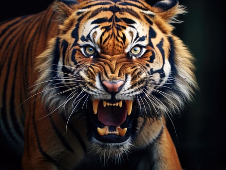 Close up shot of a wild tiger roaring photo
