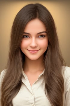 Close-up young beautiful woman smiling and wearing white t-shirt on gray background.Generative AI. photo