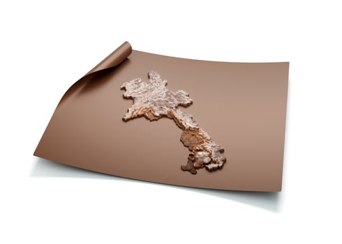 Map Of Laos Old Style Brown On Unrolled Map Paper Sheet On White Background 3d Illustration photo