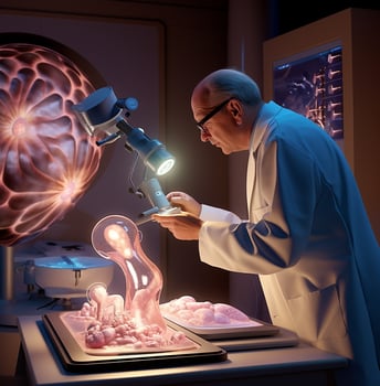 A doctor using a holographic microscope to examine a patients cells, medical stock images photo