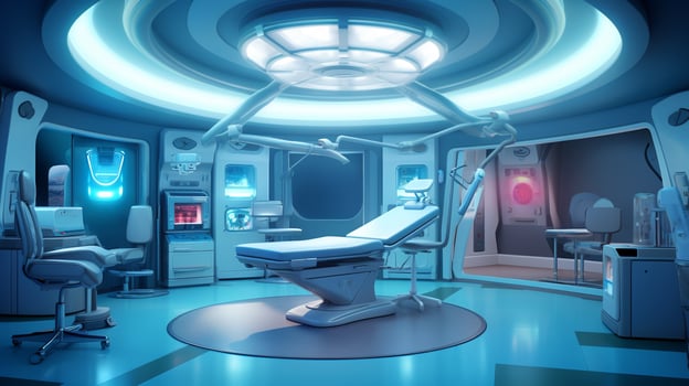 A medical room with blue ceiling lights, medical stock images photo