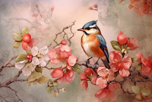 beautiful flowers and birds with watercolors. generative ai photo