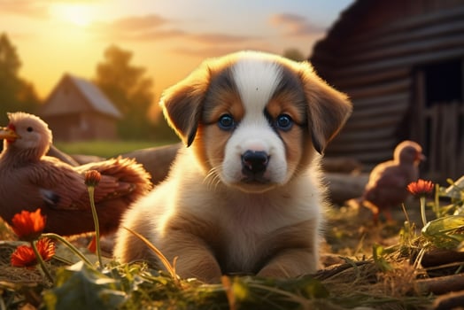 cute puppy in little farm. puppy with funny look photo