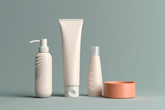 Blank cosmetic skincare makeup containers. 3D Render. Generative AI photo