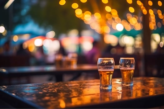Bokeh background of Street Bar beer restaurant, outdoors in Asia, AI Generative photo