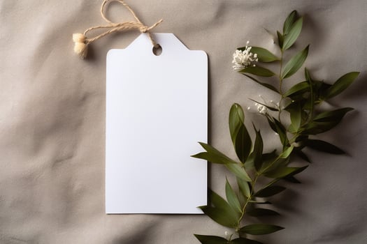 A mock - up of a white and brown empty tag with a rope. AI generated photo