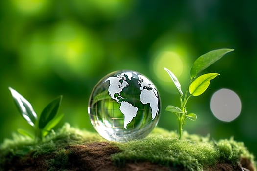 Crystal globe icon for environment social governance concept. Generative AI photo