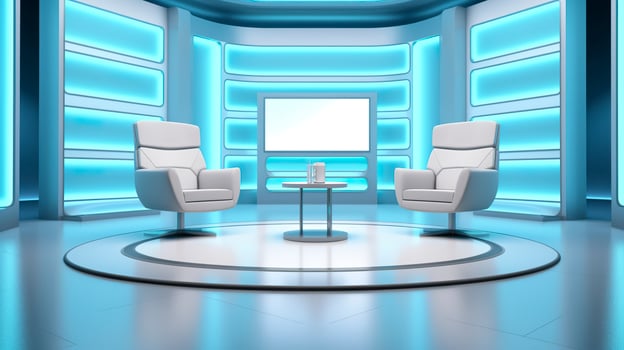 The Future of Game Shows. A Simple, Modern Setting with Two Chairs and a Whole Lot of Fun. AI Generative photo