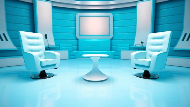 The Future of Game Shows. A Simple, Modern Setting with Two Chairs and a Whole Lot of Fun. AI Generative photo