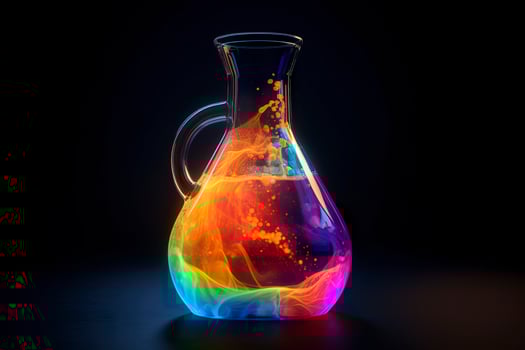 Close Up of a Science Beaker Filled with Multi Colored Liquids. AI Generative photo