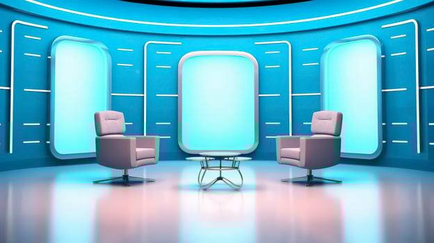 The Future of Game Shows. A Simple, Modern Setting with Two Chairs and a Whole Lot of Fun. AI Generative photo