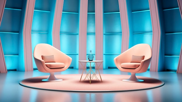 The Future of Game Shows. A Simple, Modern Setting with Two Chairs and a Whole Lot of Fun. AI Generative photo