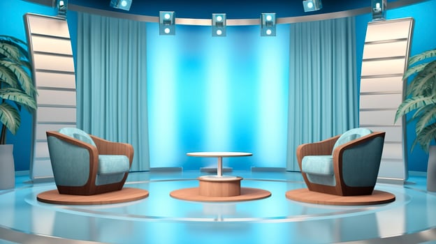 The Future of Game Shows. A Simple, Modern Setting with Two Chairs and a Whole Lot of Fun. AI Generative photo