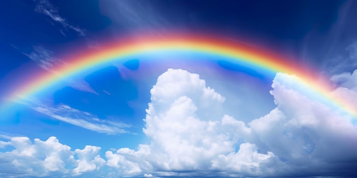 Rainbow in the Bright Blue Sky. AI Generative photo