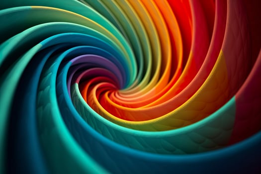 Geometric Spiral Pattern in Vibrant and Energetic Colors. A Professional Color Grading Experiment. AI Generative photo